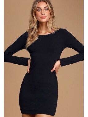 NWOT LULUS Comeback Baby chic black classic long sleeve jersey dress medium new